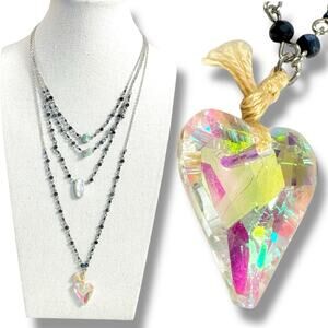 Free People Ariana Ost Wray Necklace NWT Crystal Layered Heart Bohemian Beaded